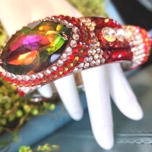ARM CUFF CANDY Oversized Bangle Multi Gemstones Fore Arm Glitzy Crystal Bracelet